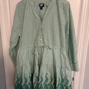 Lands' End Green Striped Mini Dress